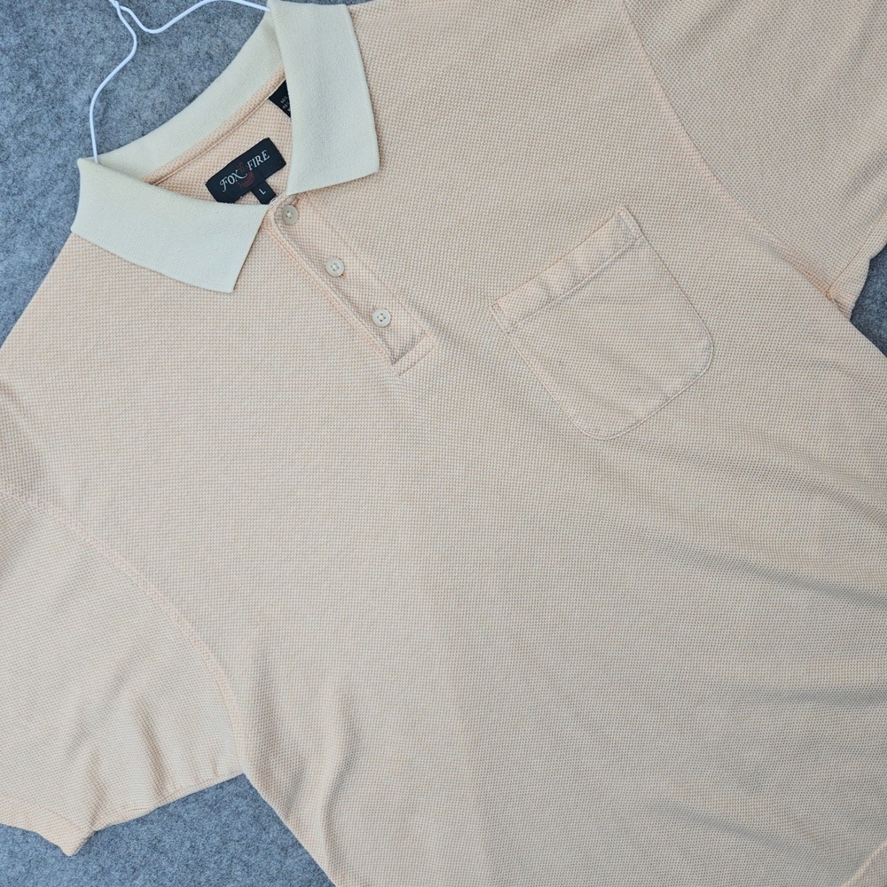 Fox Fire Polo Shirt Men's Orange Size L Short Sleeve Pocket Cotton Blend PINHOLE